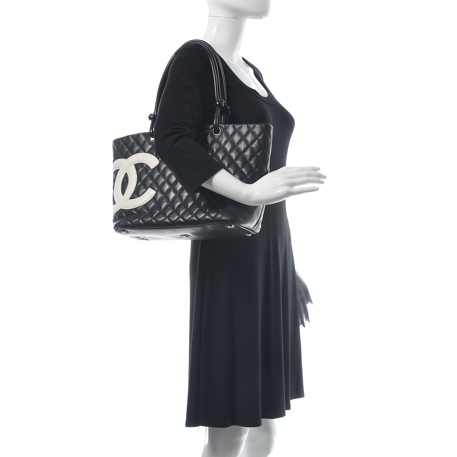 Chanel Calfskin Quilted Large Cambon Tote Black White 2 of 8