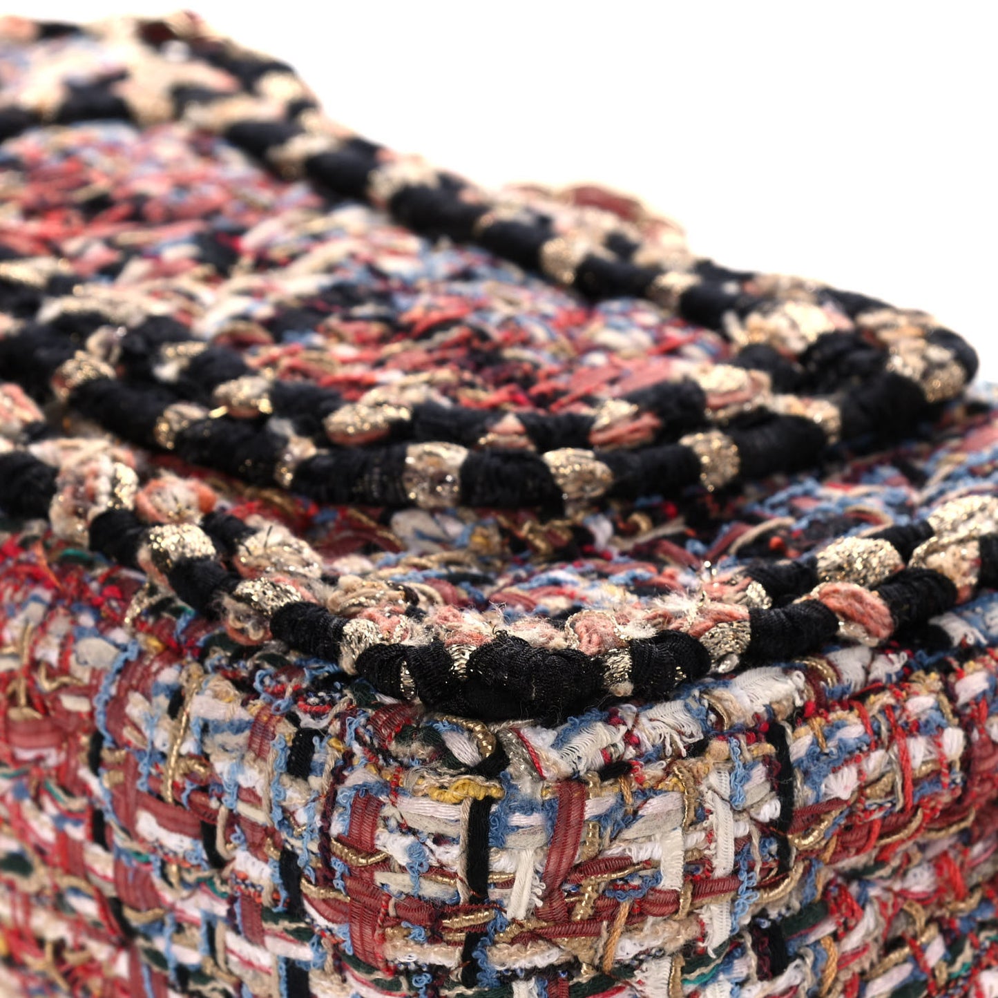 Tweed Quilted Medium Double Flap Black Gold Multicolor