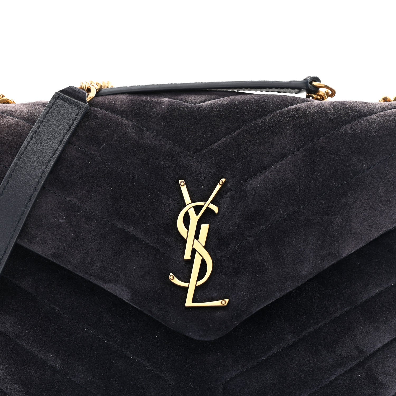 Saint Laurent Suede Calfskin Y Quilted Monogram Small Loulou Chain Satchel Deep Marine 8 of 10