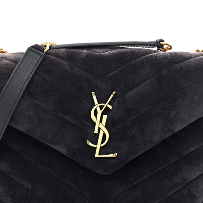 Saint Laurent Suede Calfskin Y Quilted Monogram Small Loulou Chain Satchel Deep Marine 8 of 10