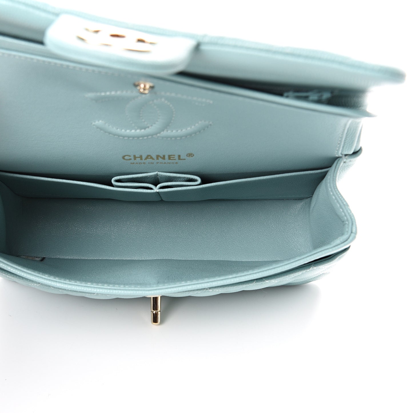 Caviar Quilted Small Double Flap Light Blue