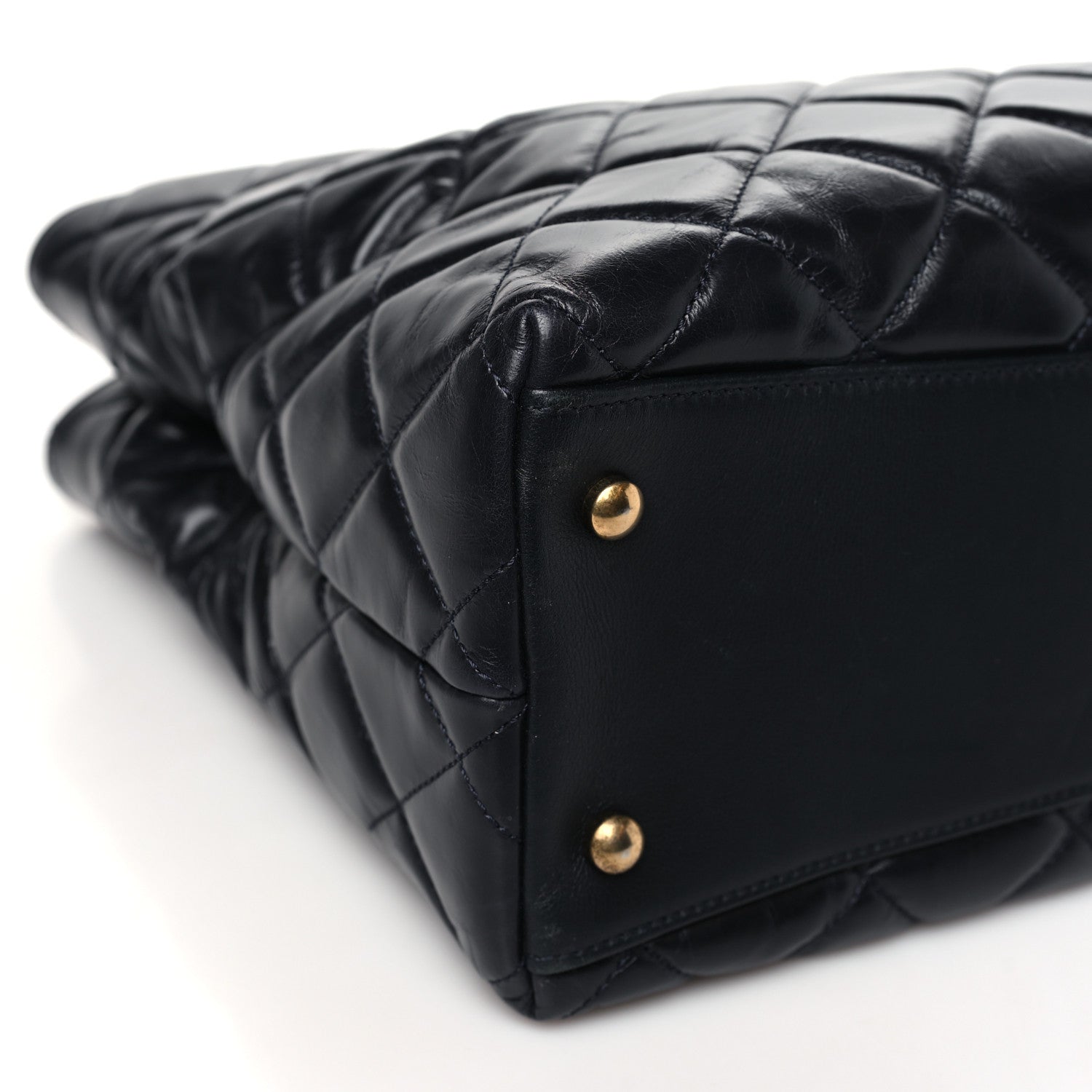 Chanel Calfskin Quilted Large Gold Bar Top Handle Tote Dark Navy Blue 10 of 11