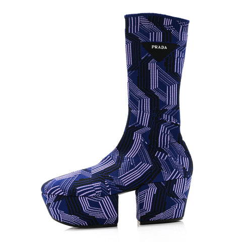 Jacquard Knit Platform Ankle Boots 38.5 Bluette Glicine