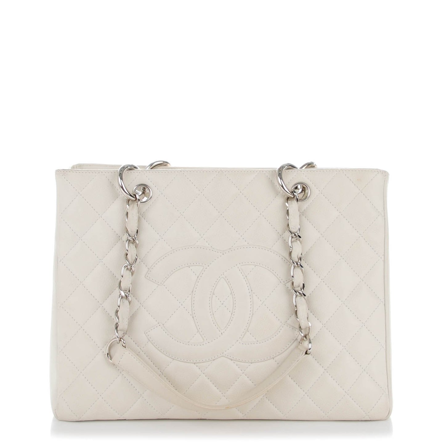 Caviar Quilted Grand Shopping Tote GST White