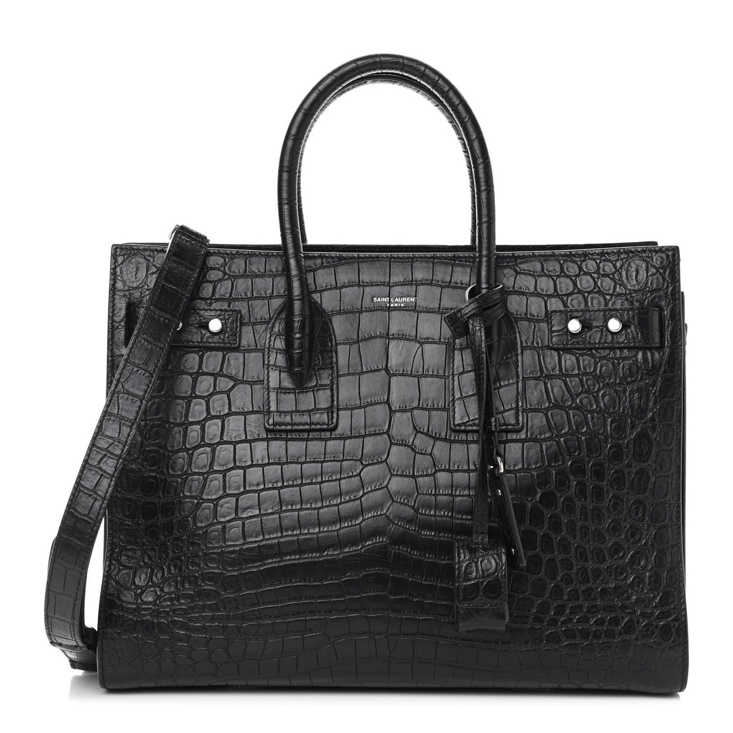 Calfskin Crocodile Embossed Small Supple Sac de Jour Black
