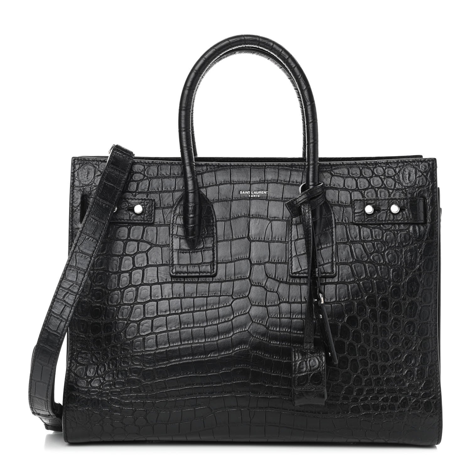 Saint Laurent Calfskin Crocodile Embossed Small Supple Sac de Jour Black 1 of 8