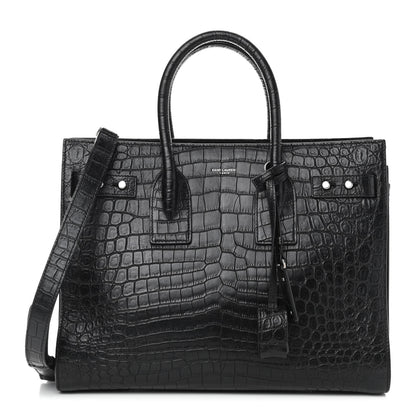Saint Laurent Calfskin Crocodile Embossed Small Supple Sac de Jour Black 1 of 8