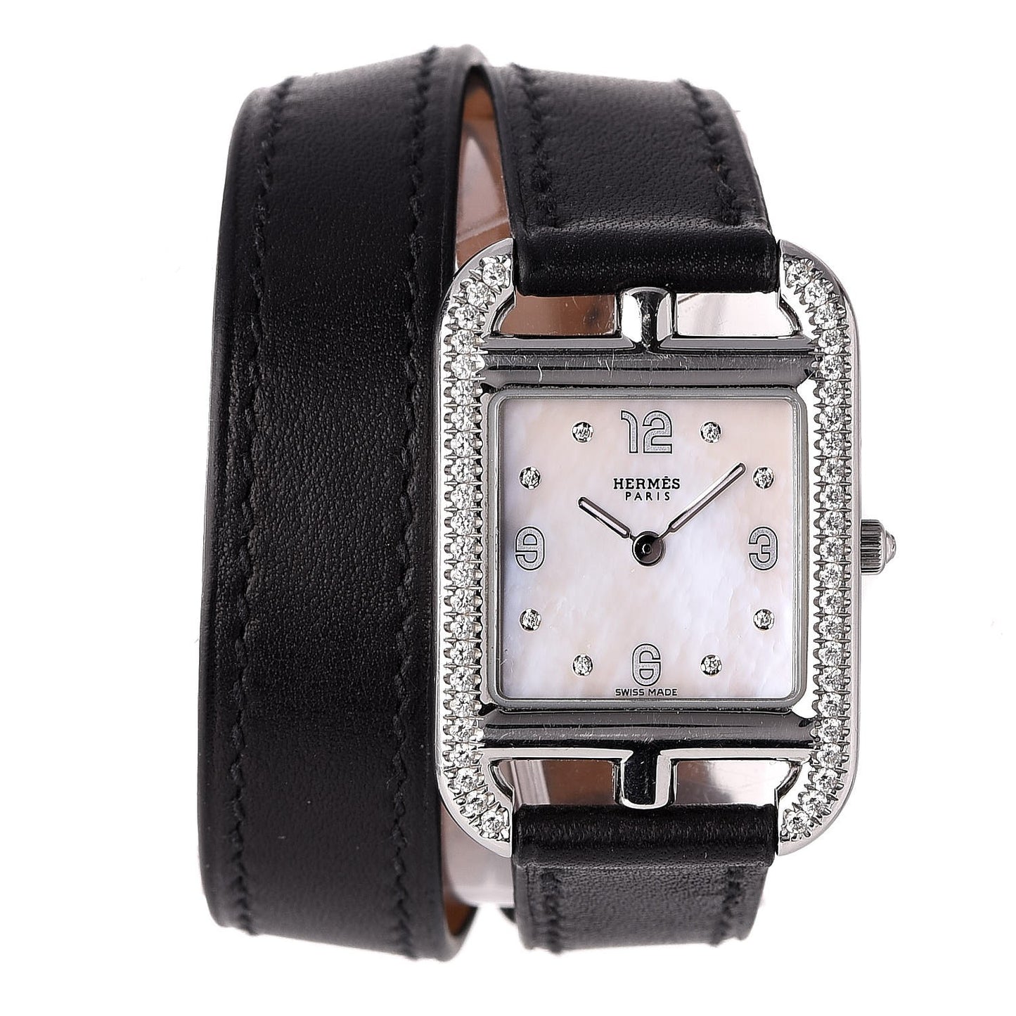 Stainless Steel Barenia Diamond Bezel Mother of Pearl 23mm Cape Cod Double Tour Quartz Watch Noir