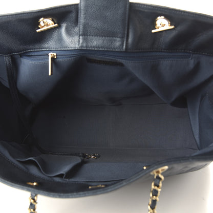 Chanel Metallic Caviar Quilted Large Classic Shopping Tote Dark Blue 5 of 10