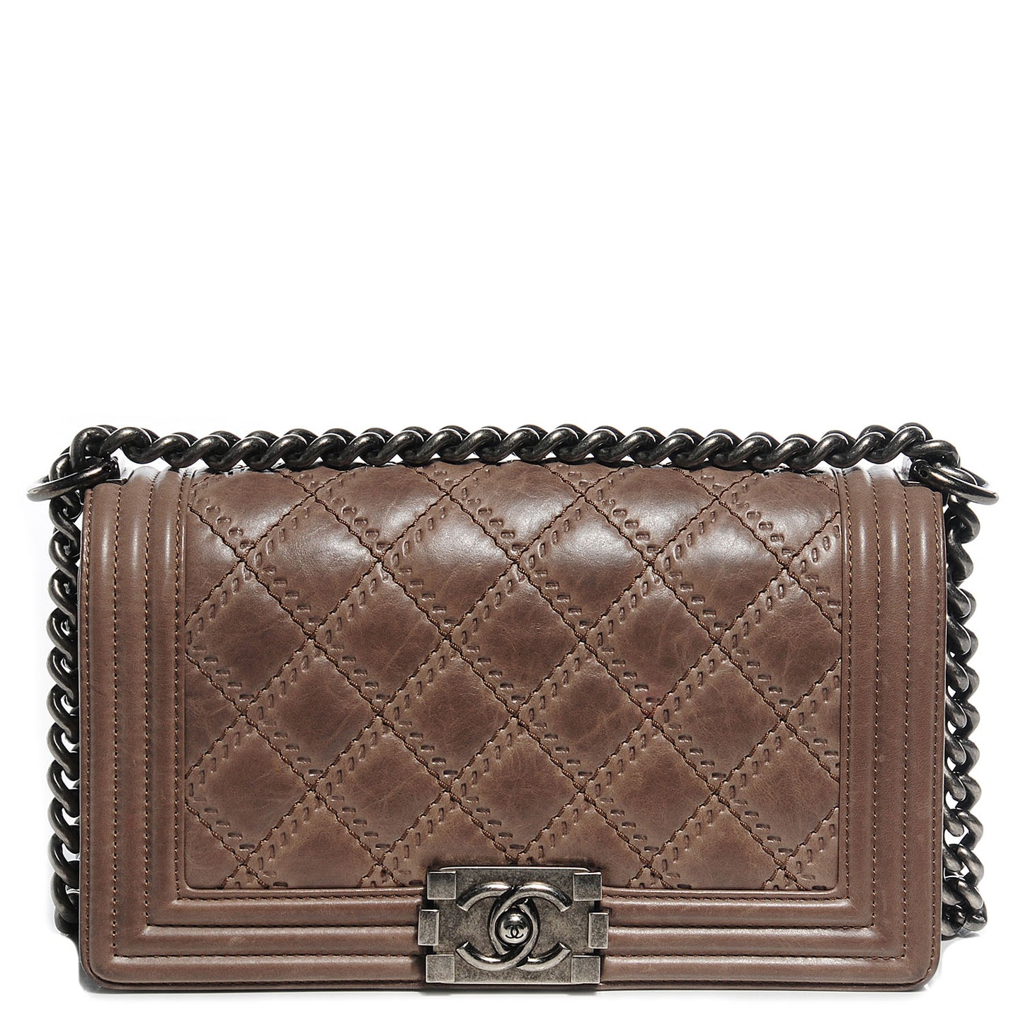 Calfskin Quilted Double Stitch Medium Boy Flap
