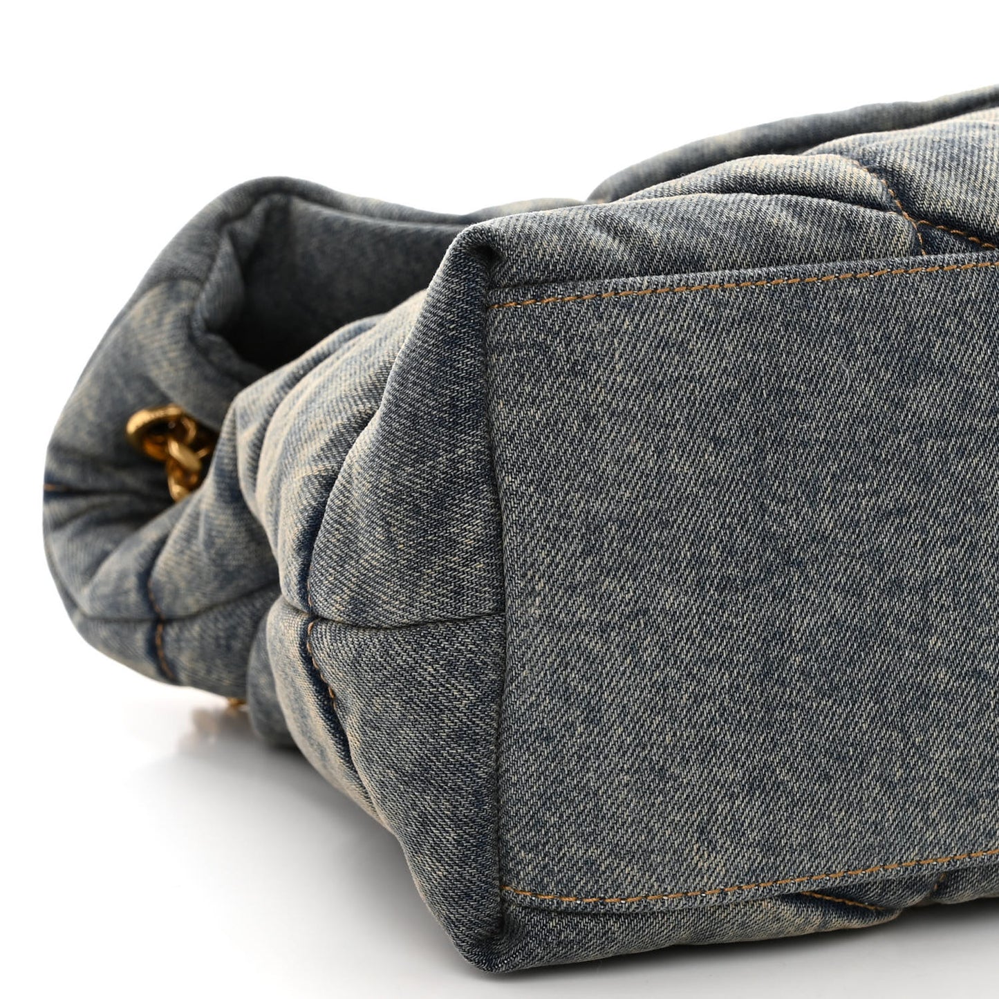 Denim Quilted Medium Loulou Puffer Monogram Chain Satchel Blue Cinnamon