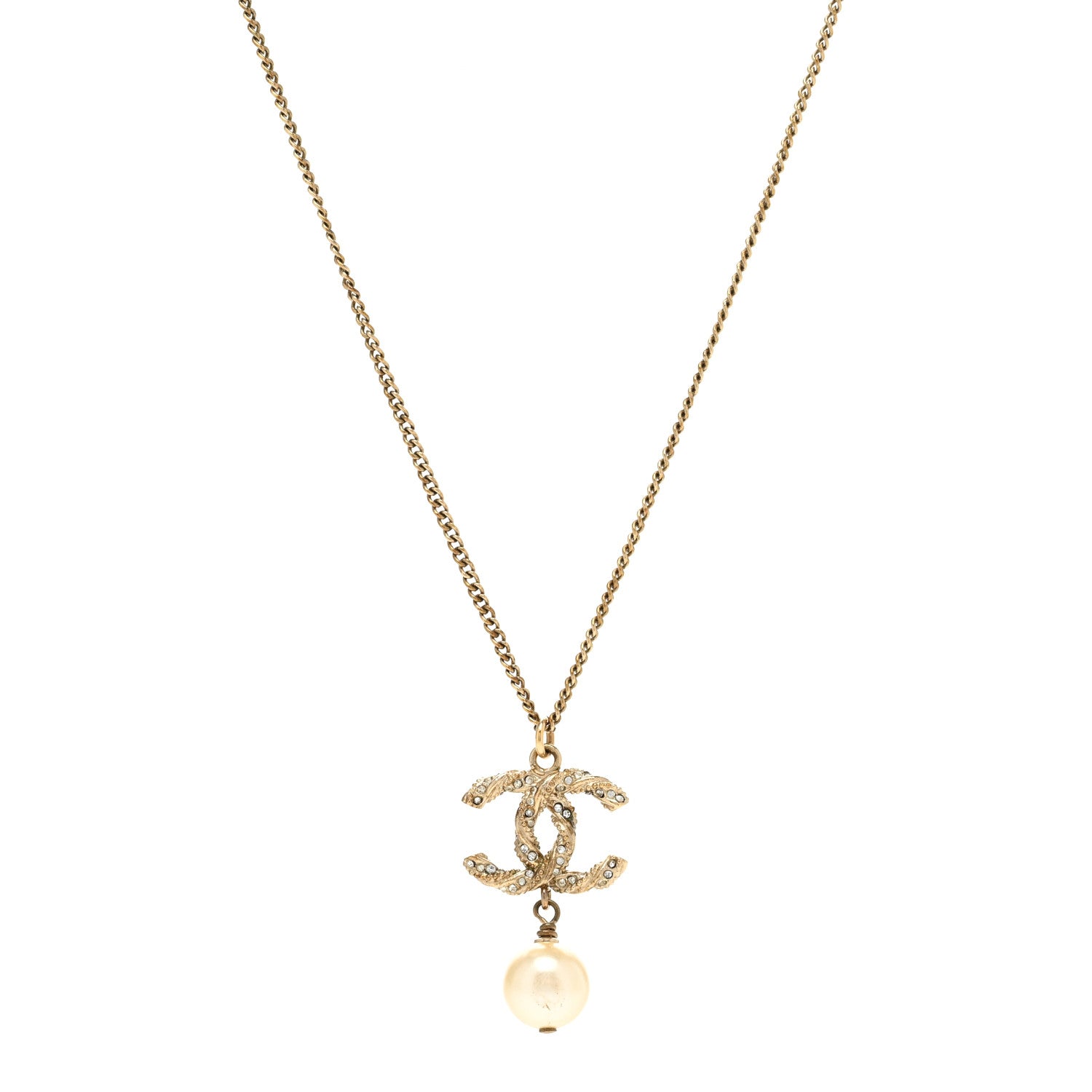 Chanel Pearl Crystal CC Drop Necklace Gold 1 of 5