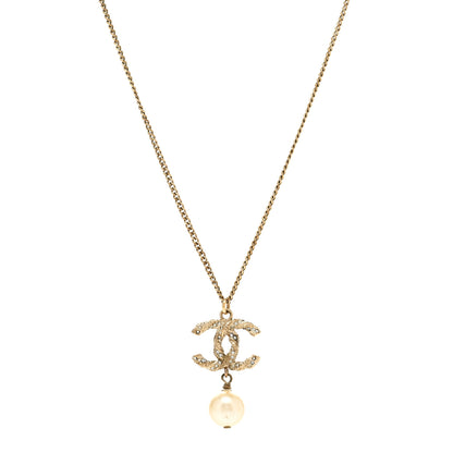 Chanel Pearl Crystal CC Drop Necklace Gold 1 of 5