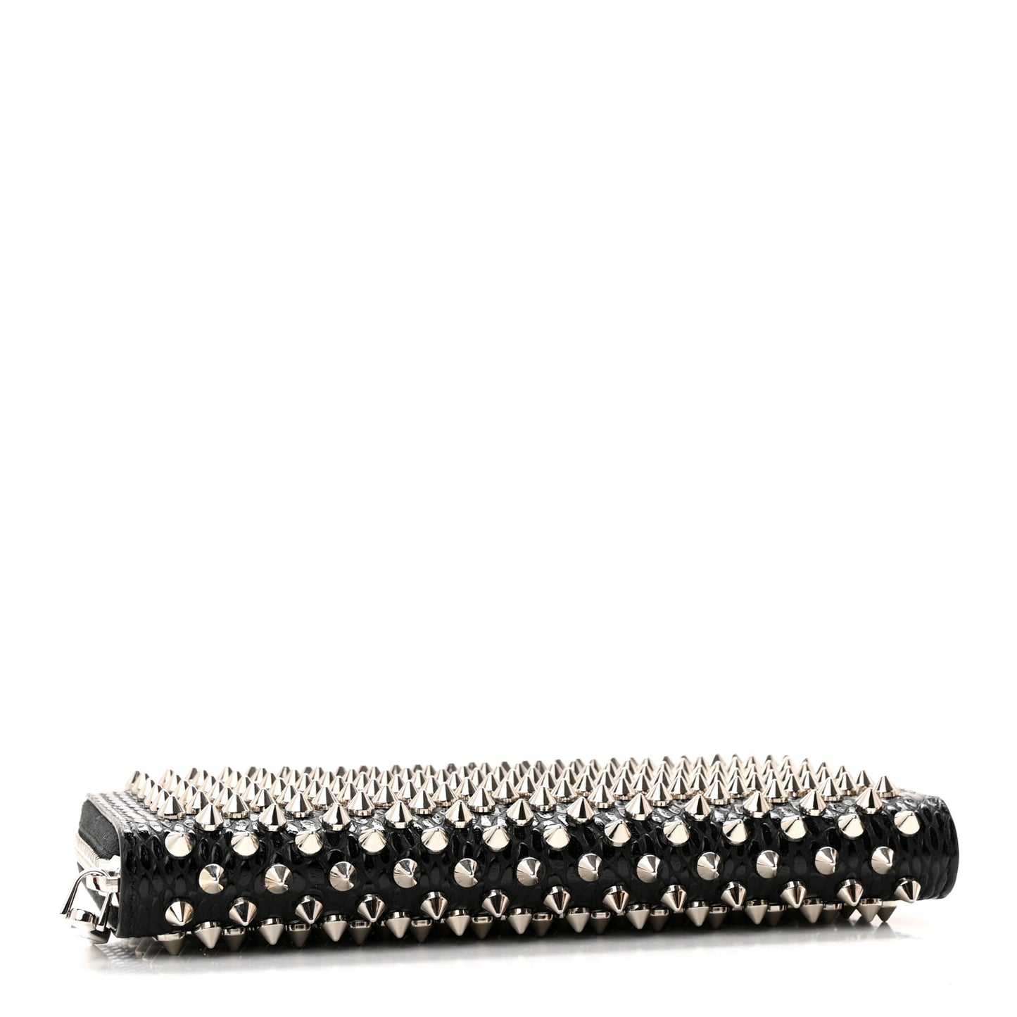 Calfskin Snakeskin Embossed Panettone Spiked Zip Around Wallet Black