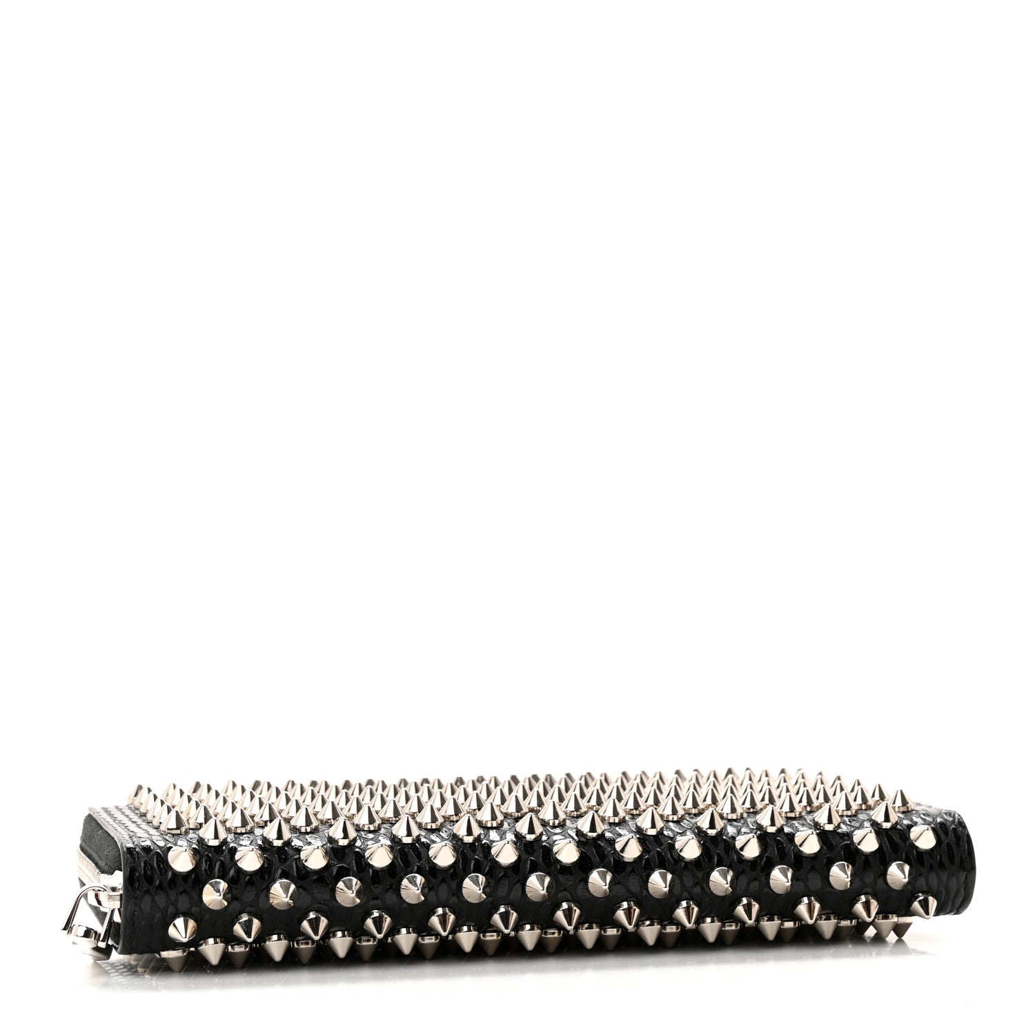 Christian Louboutin Calfskin Snakeskin Embossed Panettone Spiked Zip Around Wallet Black 4 of 11