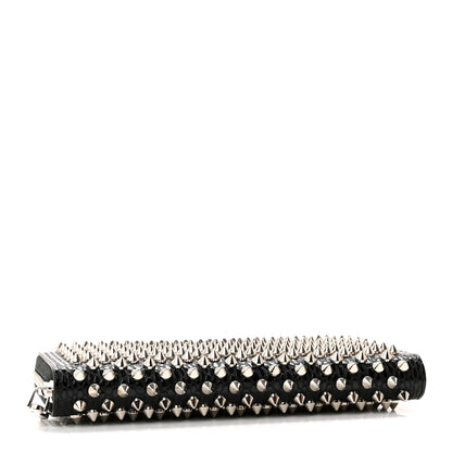 Christian Louboutin Calfskin Snakeskin Embossed Panettone Spiked Zip Around Wallet Black 4 of 11