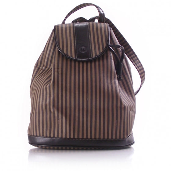 Fendi Canvas Calfskin Striped Drawstring Backpack Tobacco 1 of 11