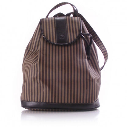 Fendi Canvas Calfskin Striped Drawstring Backpack Tobacco 1 of 11