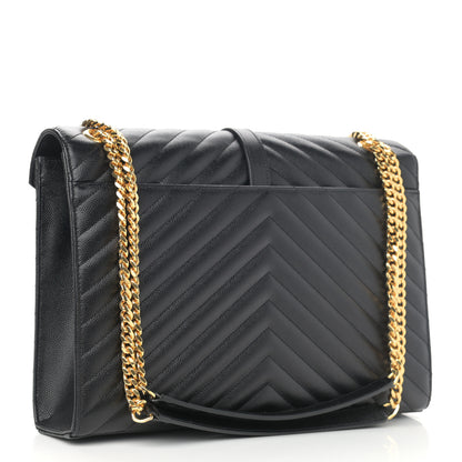 Saint Laurent Grain De Poudre Matelasse Chevron Large Monogram Satchel Black 2 of 10