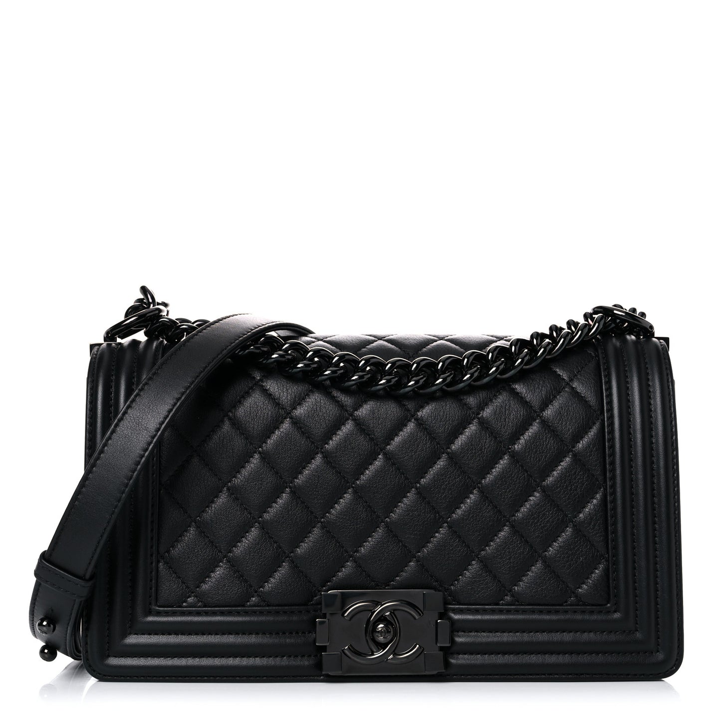 Calfskin Quilted Medium Boy Flap So Black