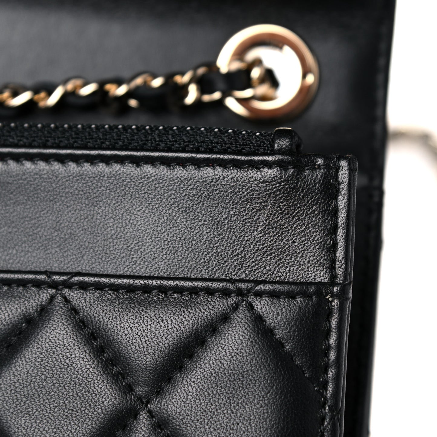 Lambskin Quilted Trendy CC Wallet On Chain WOC Black