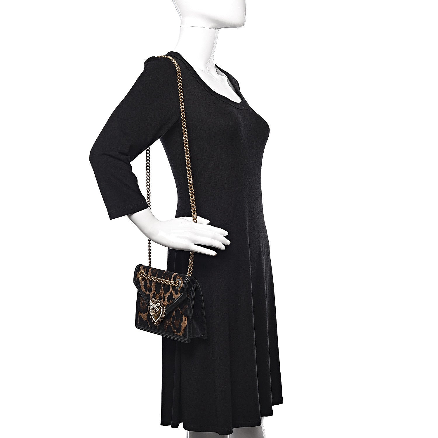 Dolce & Gabbana Jacquard Leopard Print Smooth Calfskin Medium Devotion Crossbody Bag Black 2 of 11