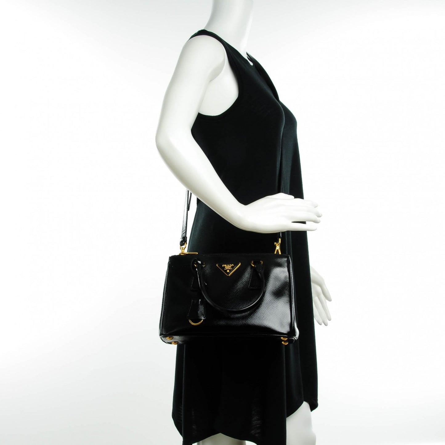 Saffiano Vernice Mini Galleria Double Zip Tote Black