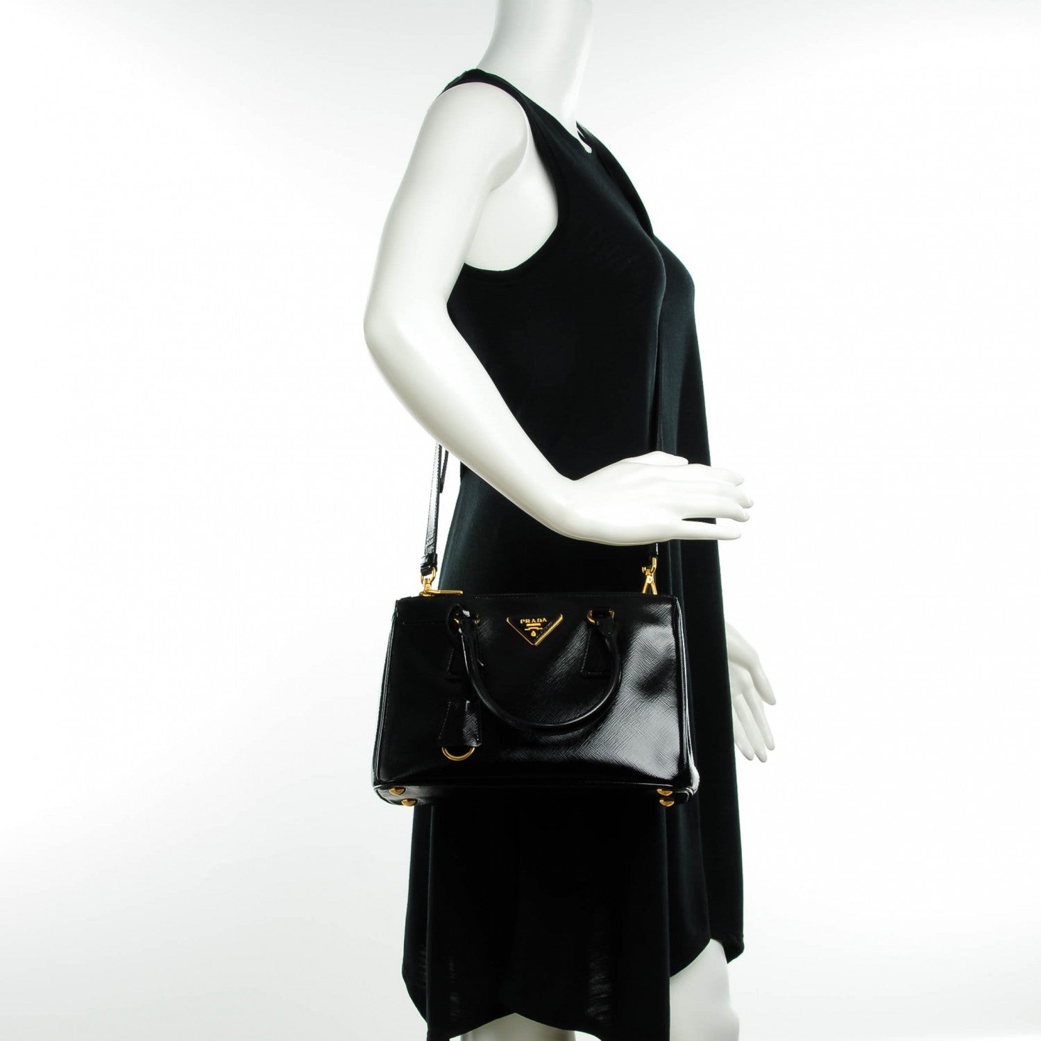 Prada Saffiano Vernice Mini Galleria Double Zip Tote Black 2 of 8