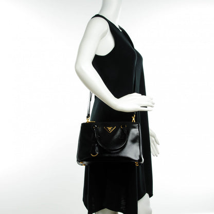 Prada Saffiano Vernice Mini Galleria Double Zip Tote Black 2 of 8