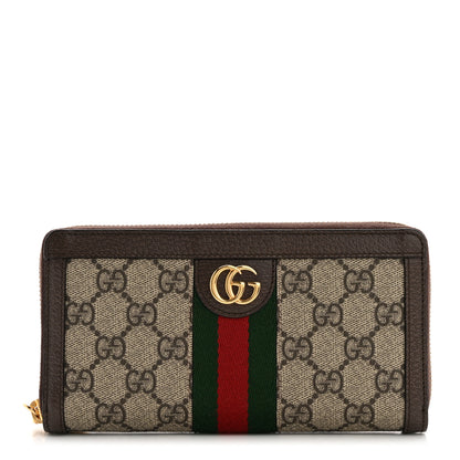 Gucci GG Supreme Monogram Web Ophidia Zip Around Wallet Brown 1 of 8