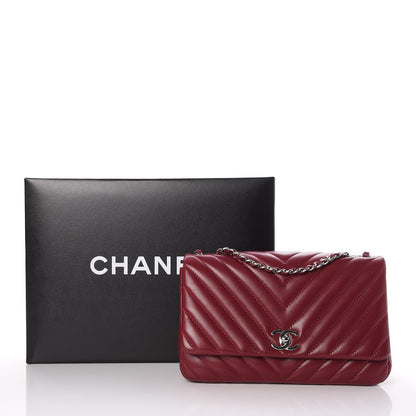Chanel Lambskin Surpique Chevron Medium Single Flap Dark Red 9 of 9