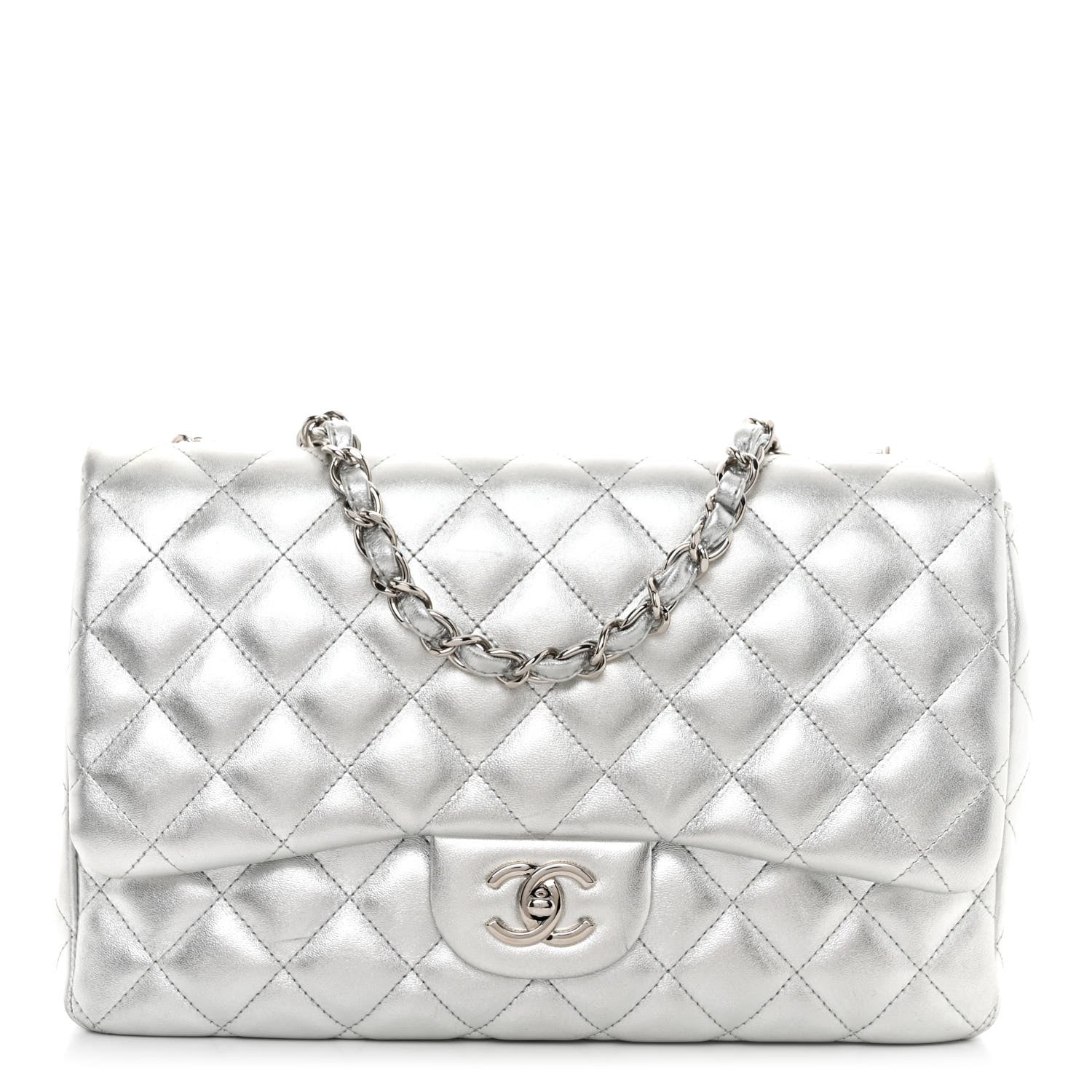 Chanel Metallic Lambskin Quilted Jumbo Single Flap Silver 1 of 10