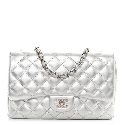 Chanel Metallic Lambskin Quilted Jumbo Single Flap Silver 1 of 10