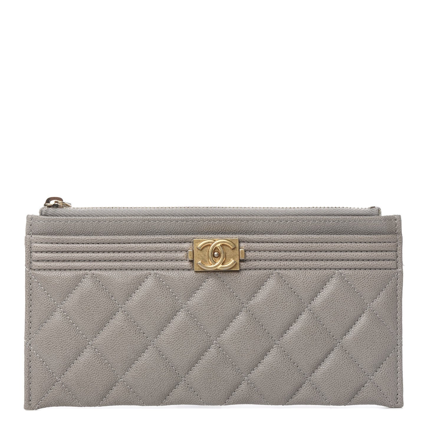 Caviar Quilted Classic Zip Boy Pouch Grey