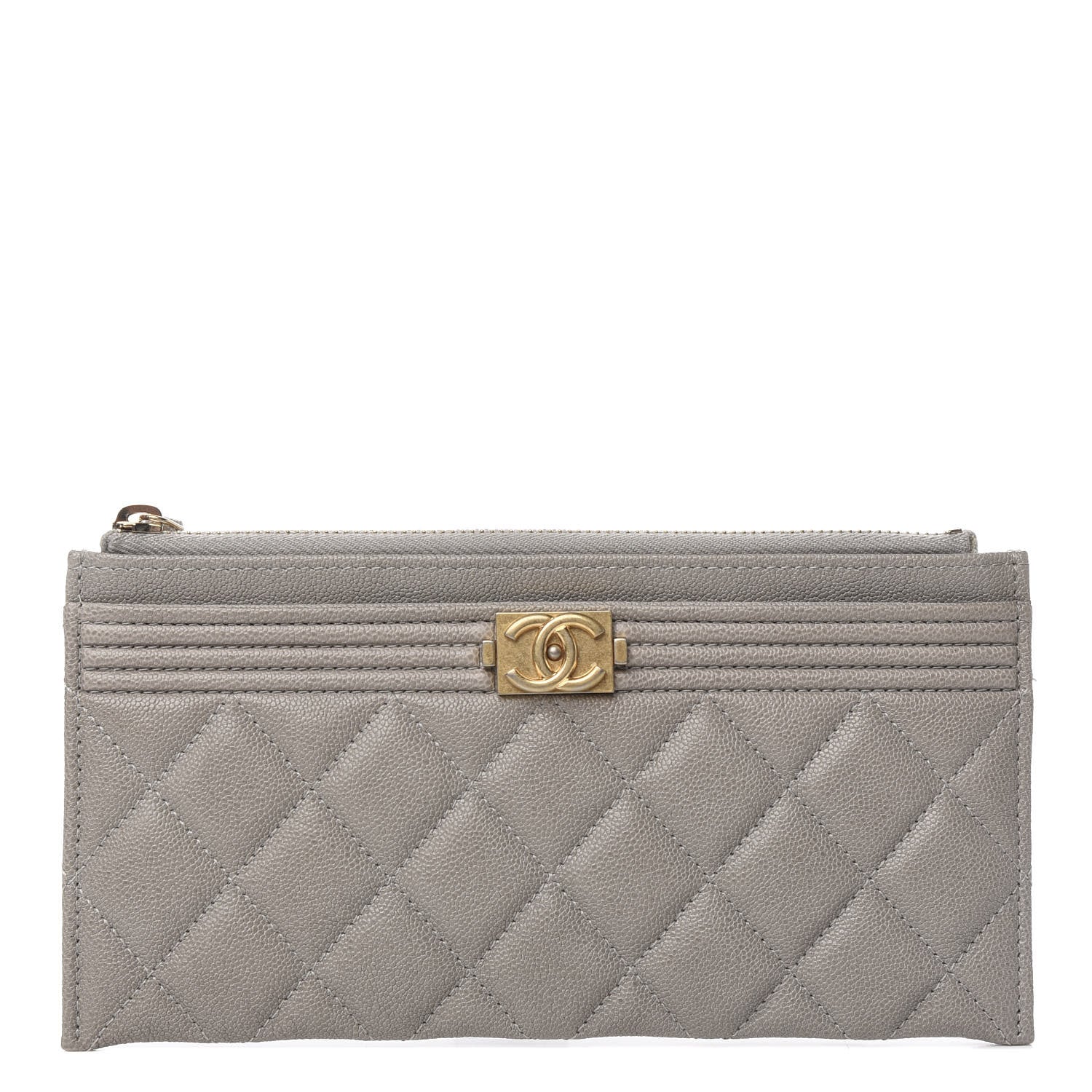 Chanel Caviar Quilted Classic Zip Boy Pouch Grey 1 of 7