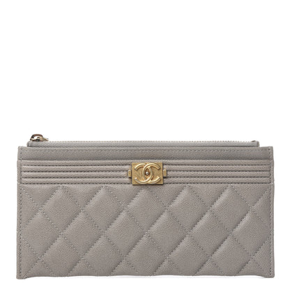 Chanel Caviar Quilted Classic Zip Boy Pouch Grey 1 of 7