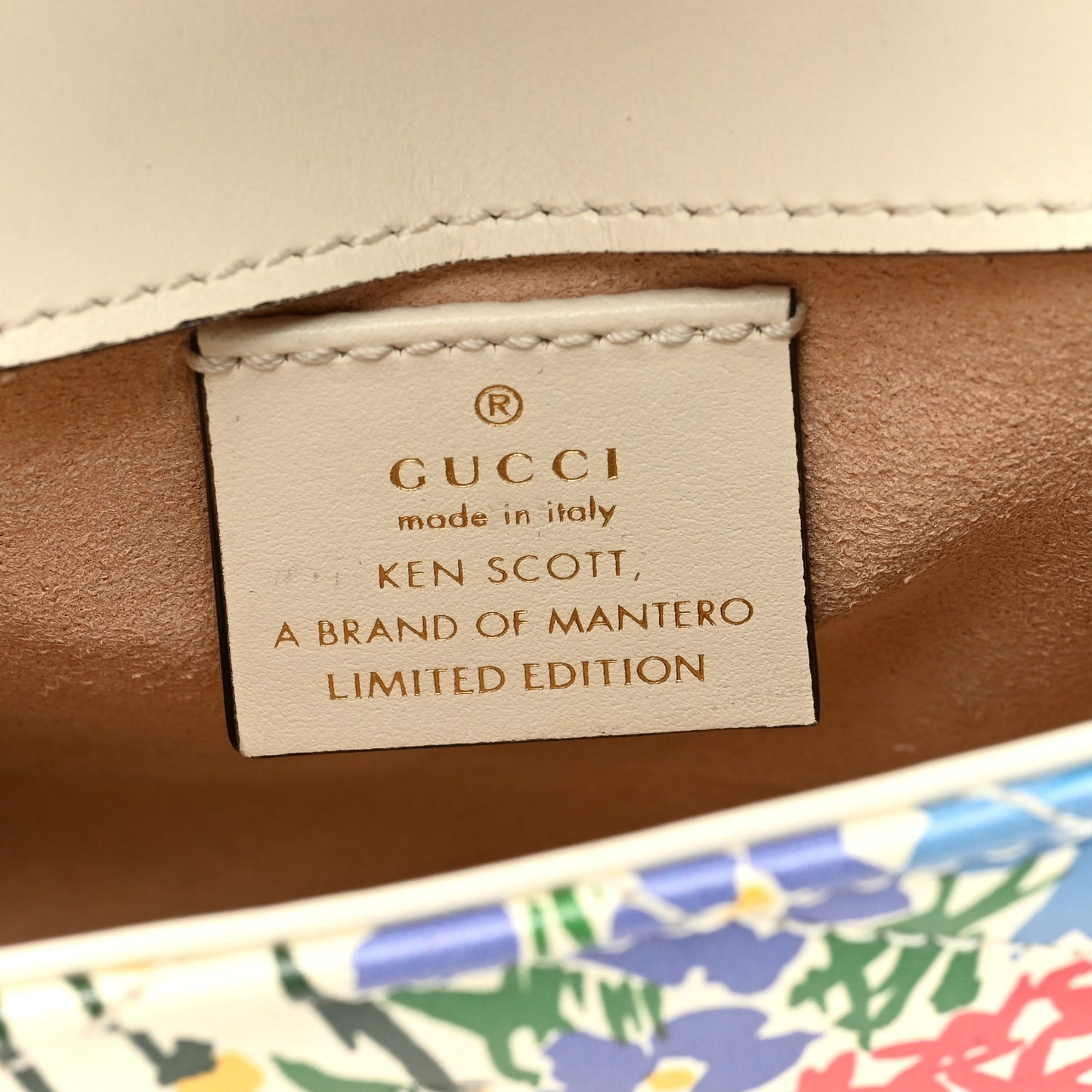 X KEN SCOTT Calfskin Matelasse Floral Print Super Mini GG Marmont Shoulder Bag Ivory Pink