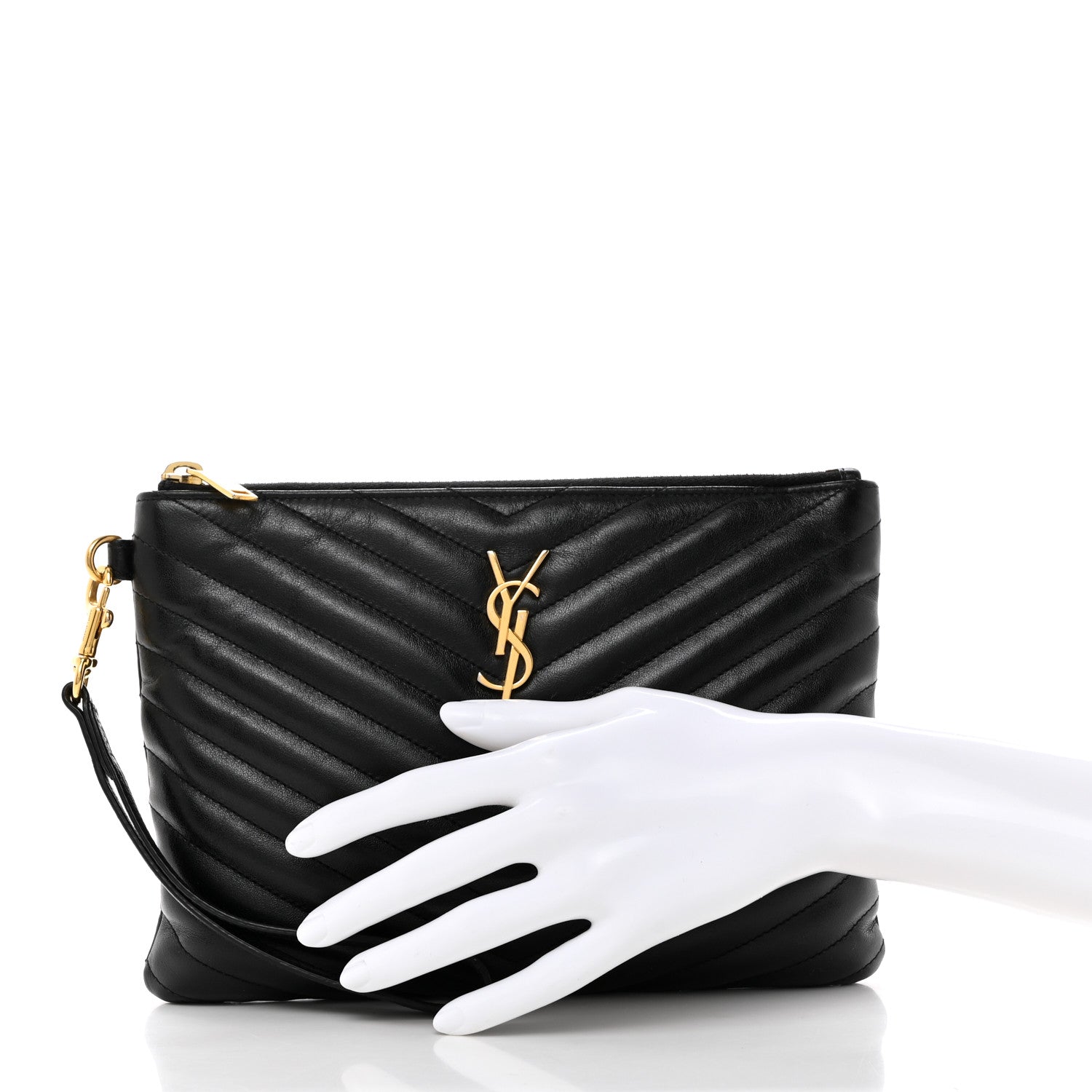 Saint Laurent Calfskin Matelasse Chevron Monogram A5 Wristlet Black 2 of 7