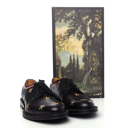 Gucci Calfskin Sylvie Web Bee Star Embroidered Mens Captoe Derby Loafers 9 Black 11 of 11
