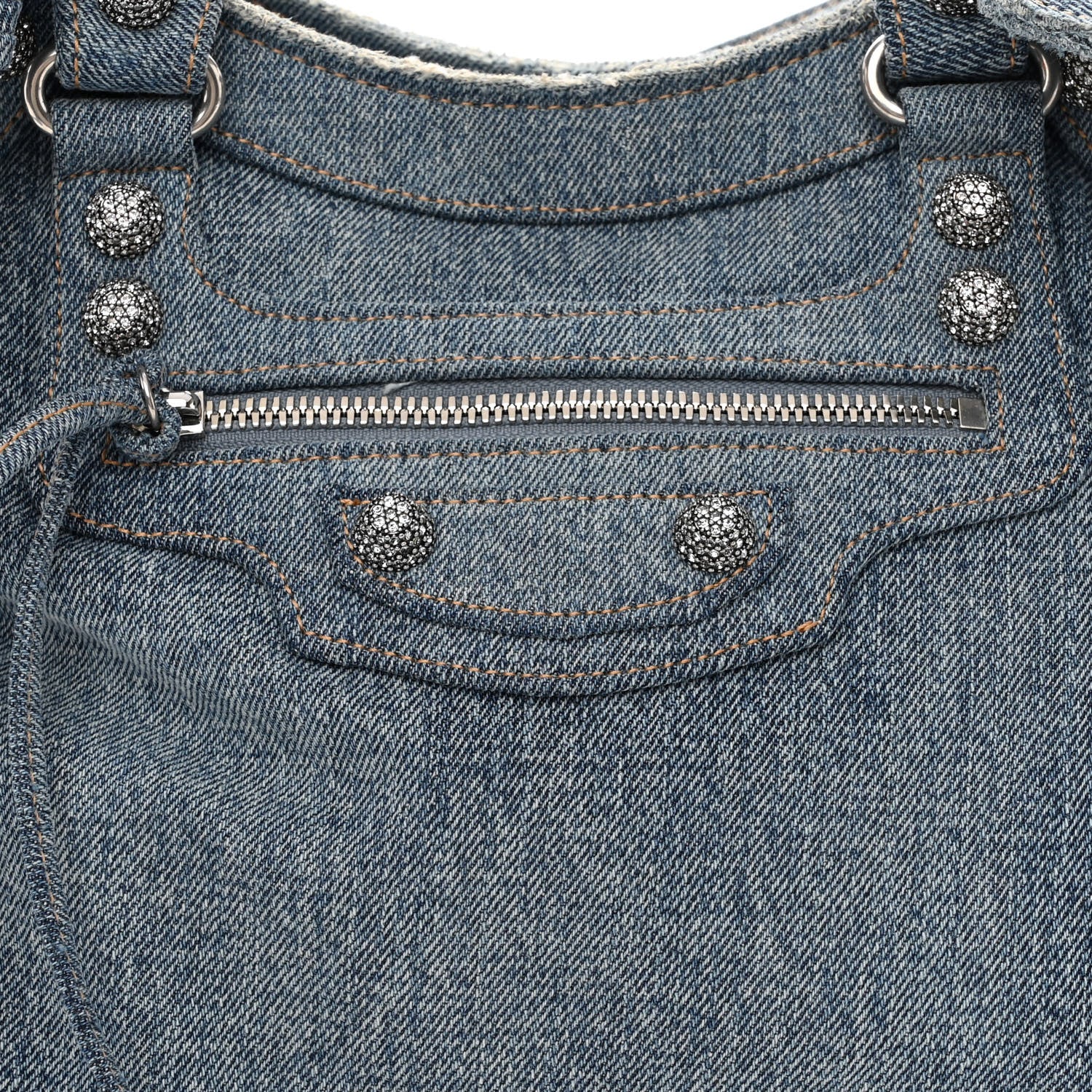 Balenciaga Washed Frayed Denim Crystal Neo Cagole City Handbag Blue 9 of 13