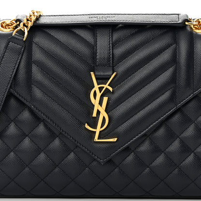 Saint Laurent Grain De Poudre Textured Mixed Matelasse Triquilt Medium Monogram Satchel Deep Marine 7 of 13