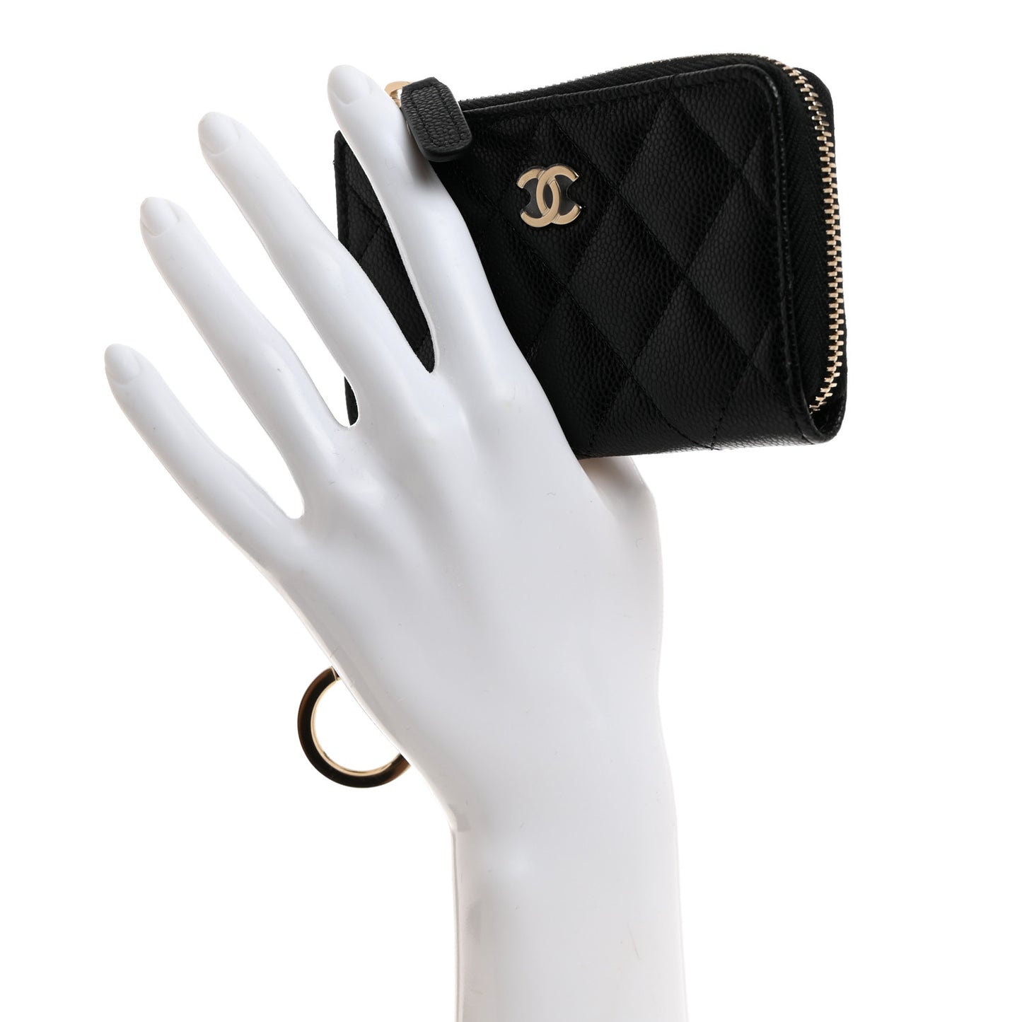 Caviar Quilted Zipped Key Holder Case Black