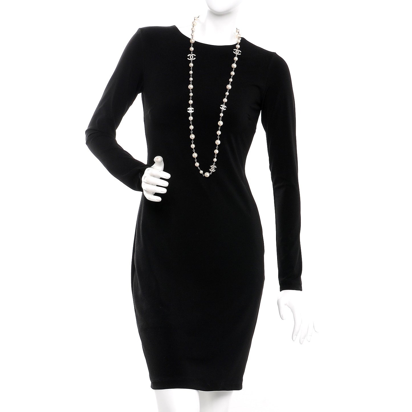 Crystal Pearl CC Long Necklace Silver