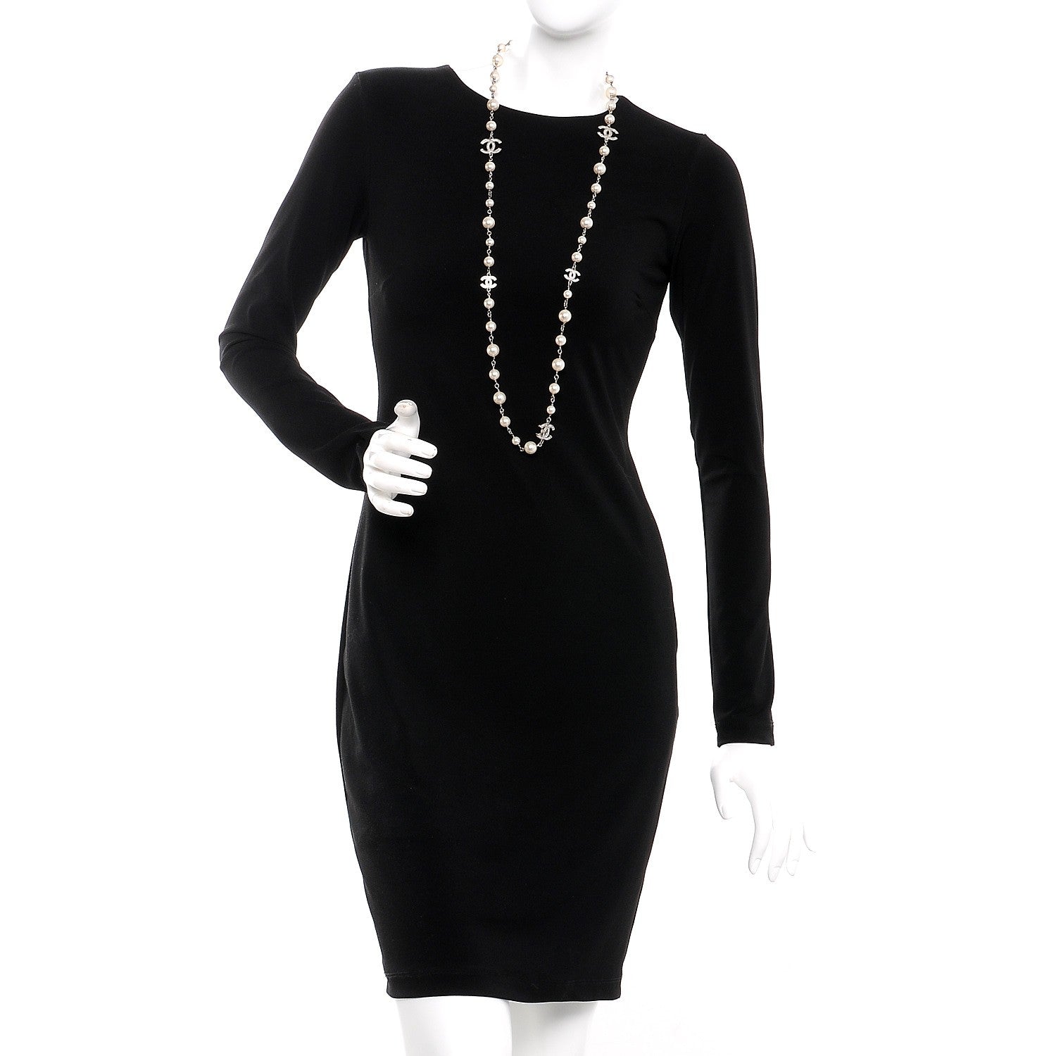 Chanel Crystal Pearl CC Long Necklace Silver 2 of 6