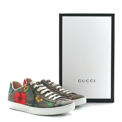 Gucci Canvas Flora Snake Print Womens Ace Sneakers 35.5 Militare Multicolor 9 of 9