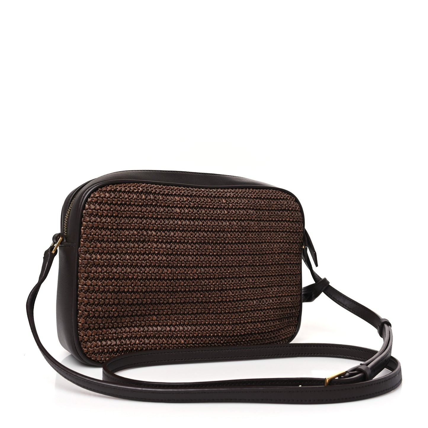 Raffia Canvas Monogram Lou Camera Bag Dark Chocolate