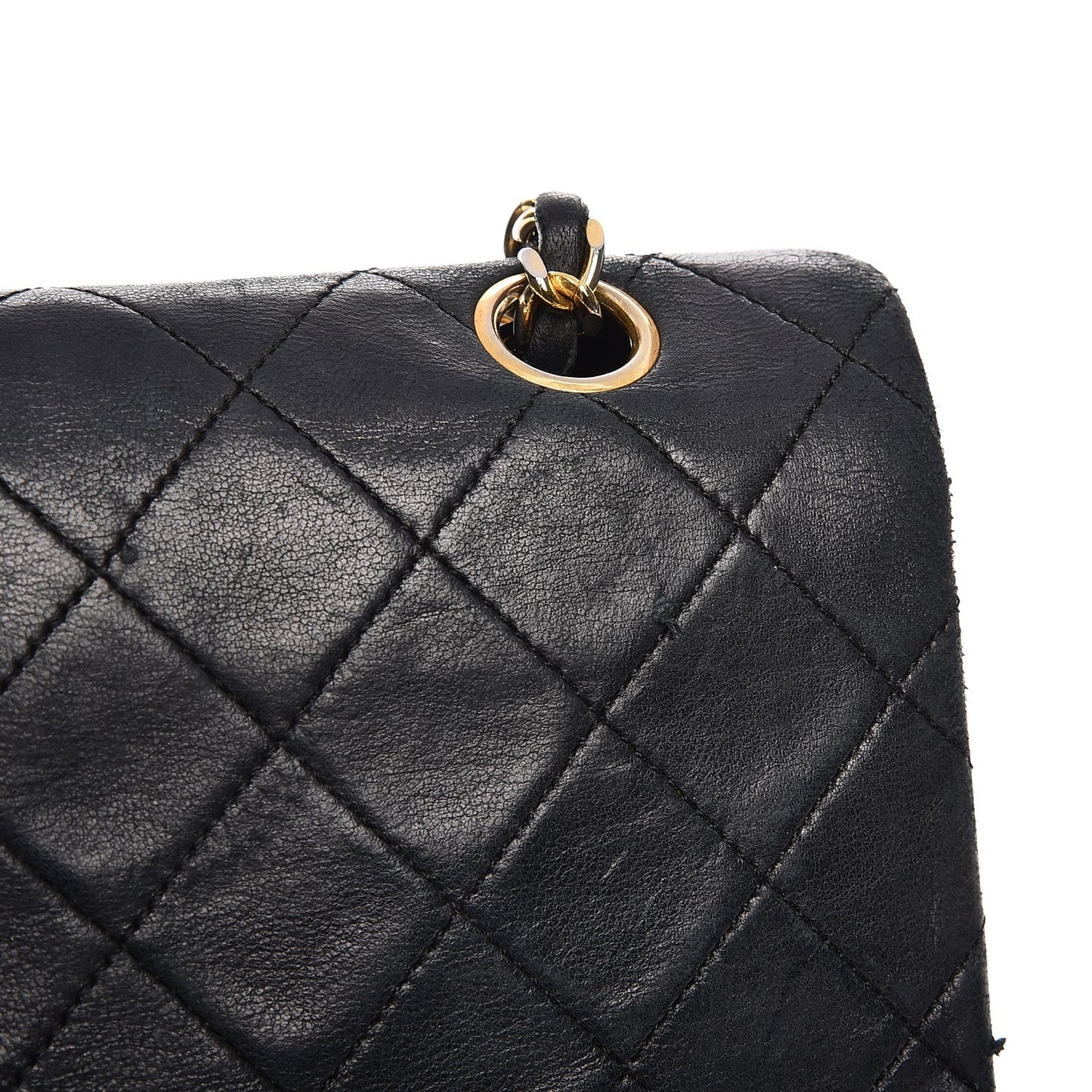 Lambskin Quilted Medium Double Flap Black
