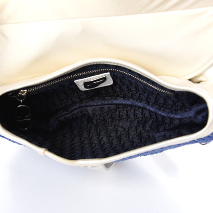 Christian Dior Satin Sequin Embellished Saddle Bag White Blue 5 of 12