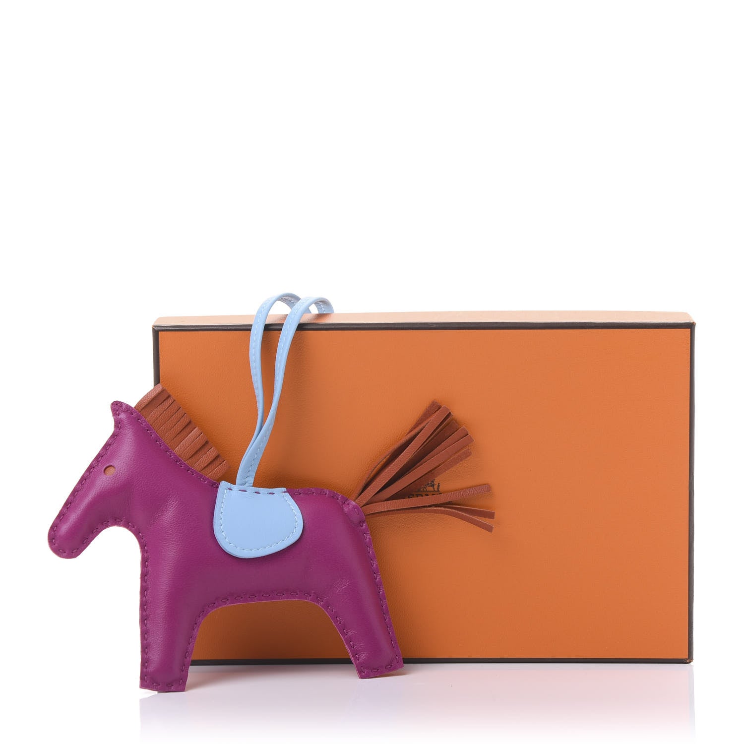 Hermes Milo Lambskin Grigri Rodeo Horse Bag Charm GM Rose Pourpre Cornaline Celeste 4 of 4