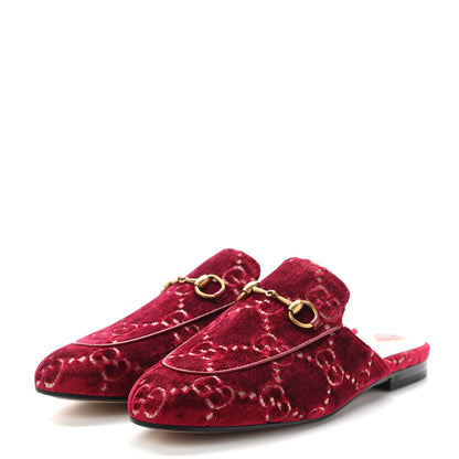 Gucci Velvet GG Monogram Womens Princetown Slippers 37.5 Red Cipria 3 of 8